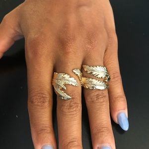 Two finger gold feather ring